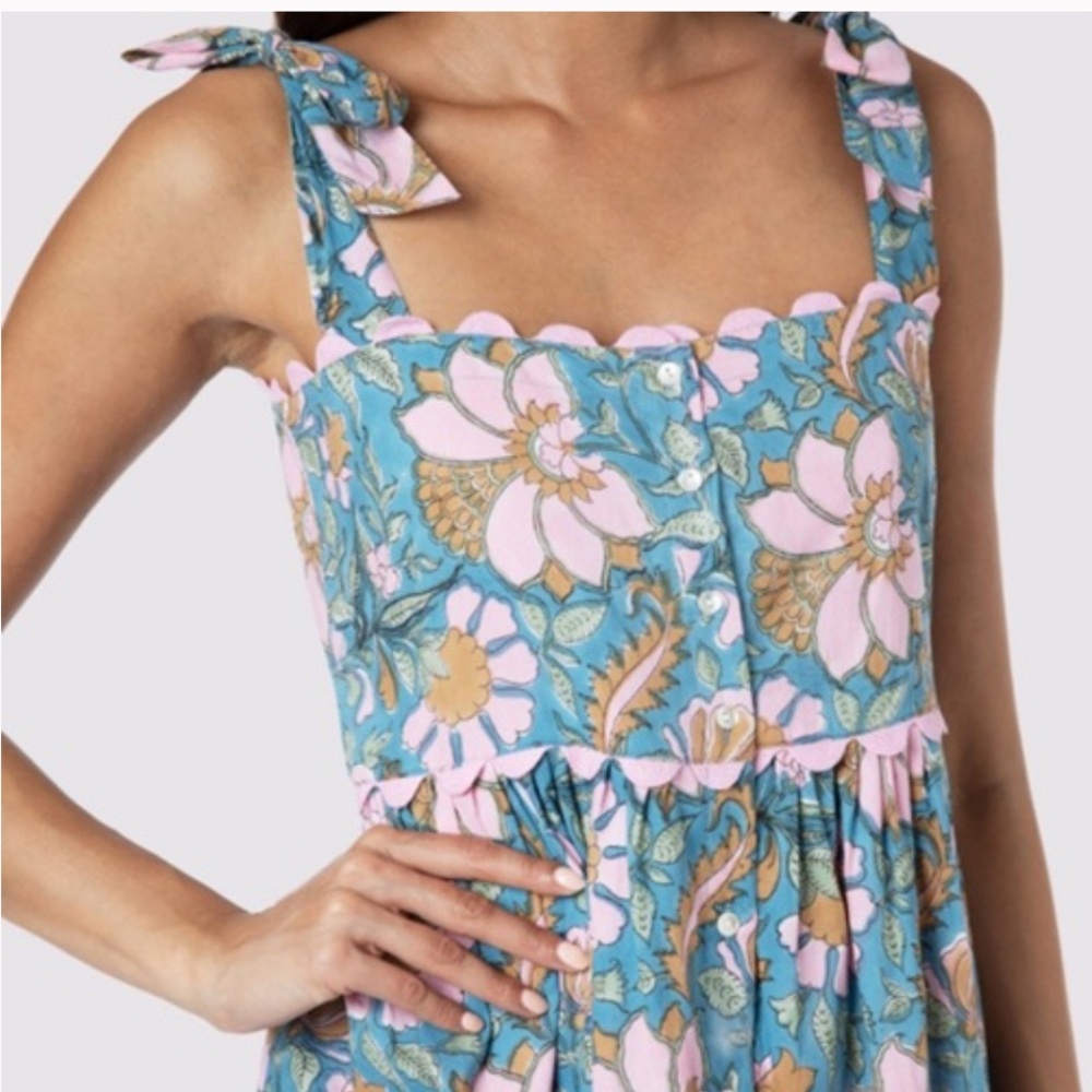 Juliet Dunn Tie Shoulder Ric Rac Dress, Denim Blue Sz 1